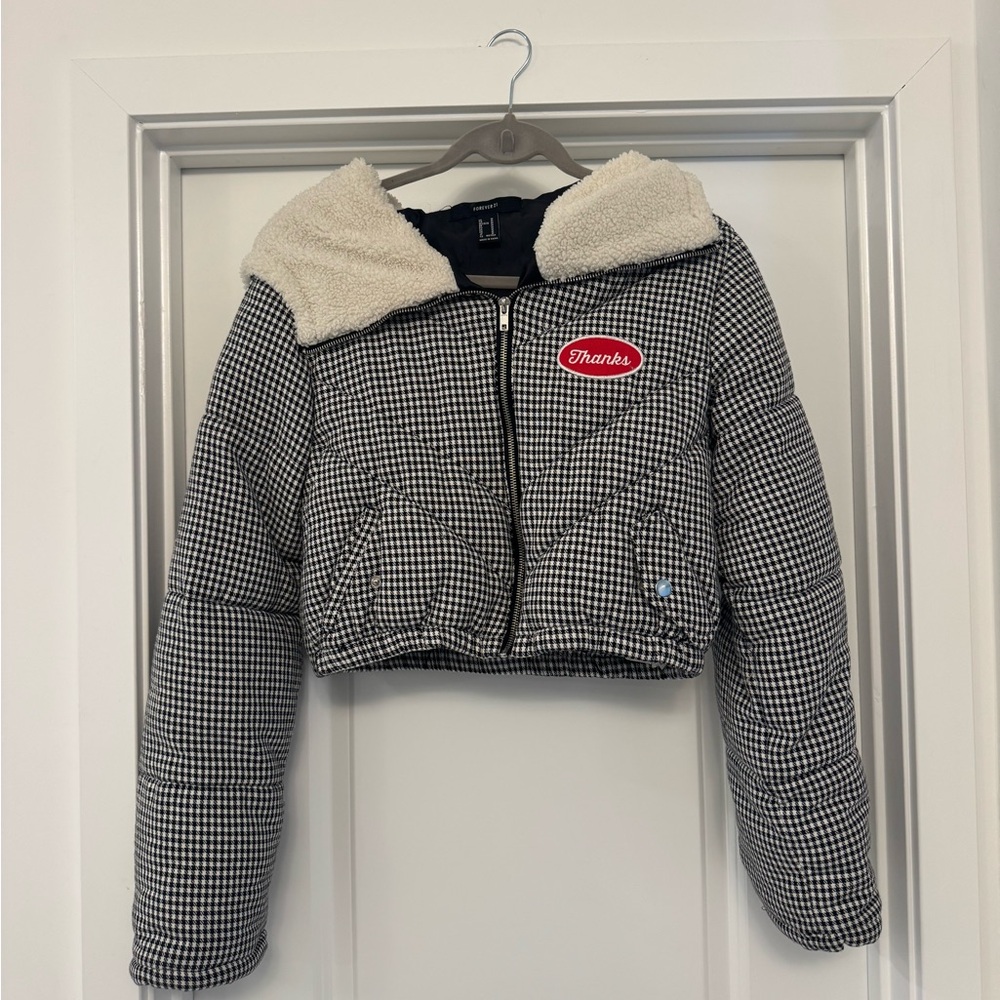 Forever 21 Black and White Checkered Puffer Jacket